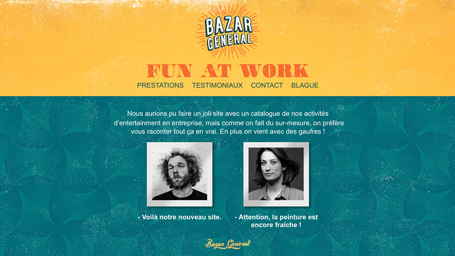 Site web Bazar Général, référence du team building