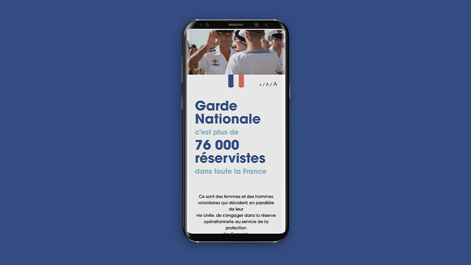 Capture d'écran dans un téléphone Samsung du site de la garde nationale