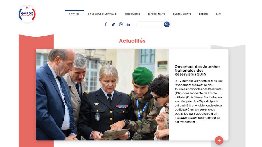 Capture homepage du site de la Garde Nationale