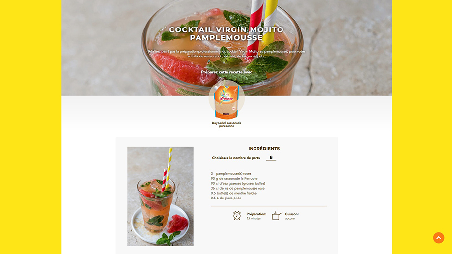 Ecran du site sur la page recette d'un Virgin Mojito pample