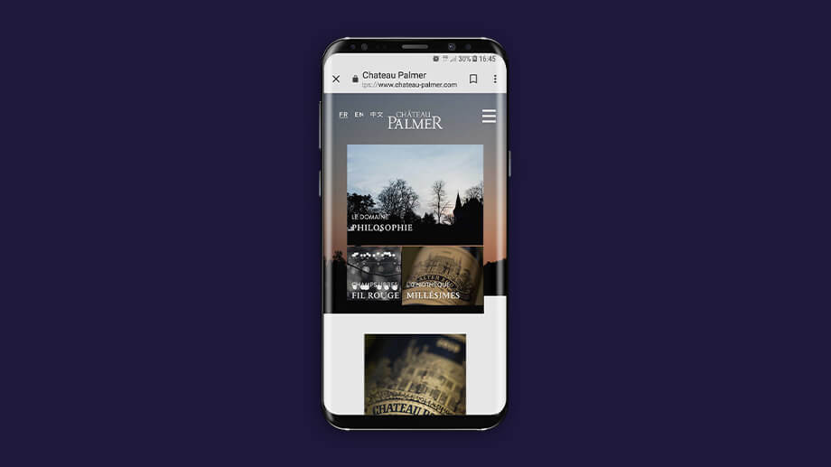 Page d'accueil du site Château Palmer en version mobile
