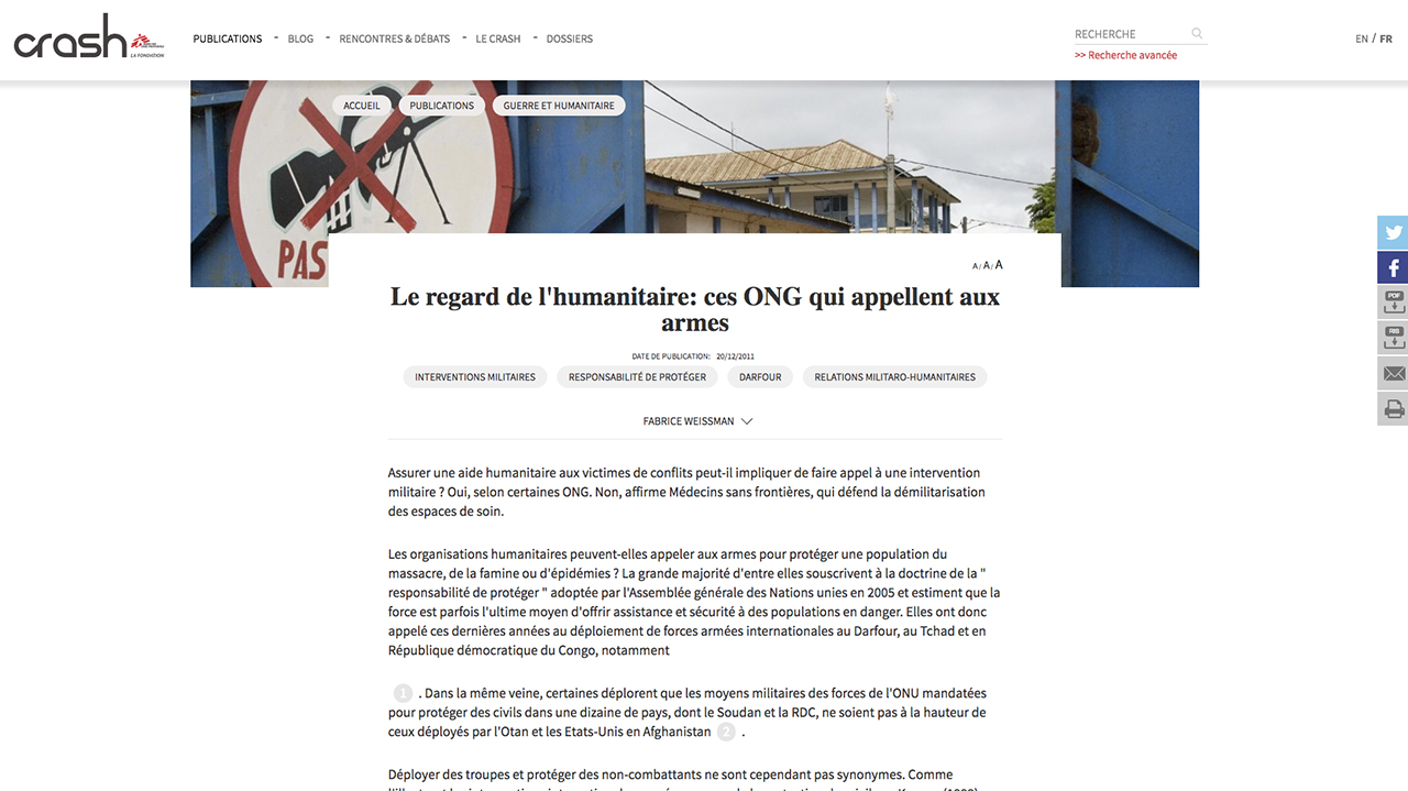 Un article du site MSF crash