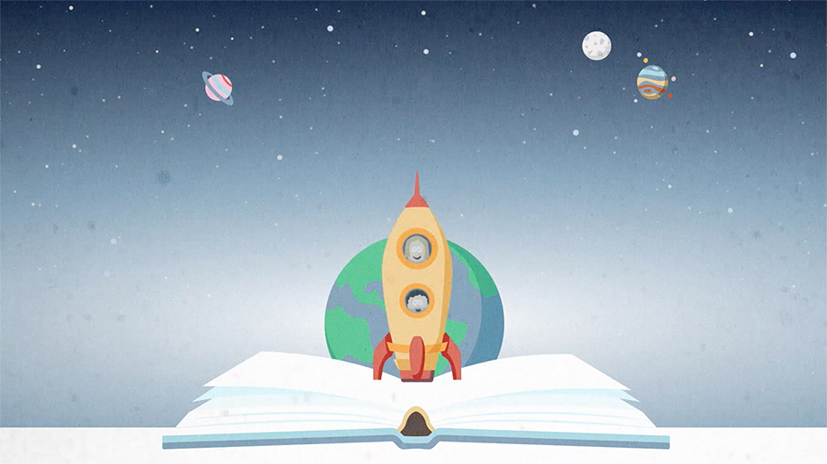 fifty-five projet video motion design - équipe dans la fusée prêt à décoller